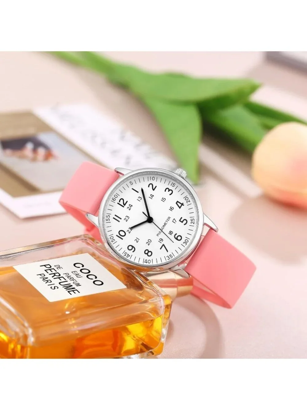 Women's Pink White Analog Quartz Solid Silicone Band Read Dial Nurse Wrist Watch